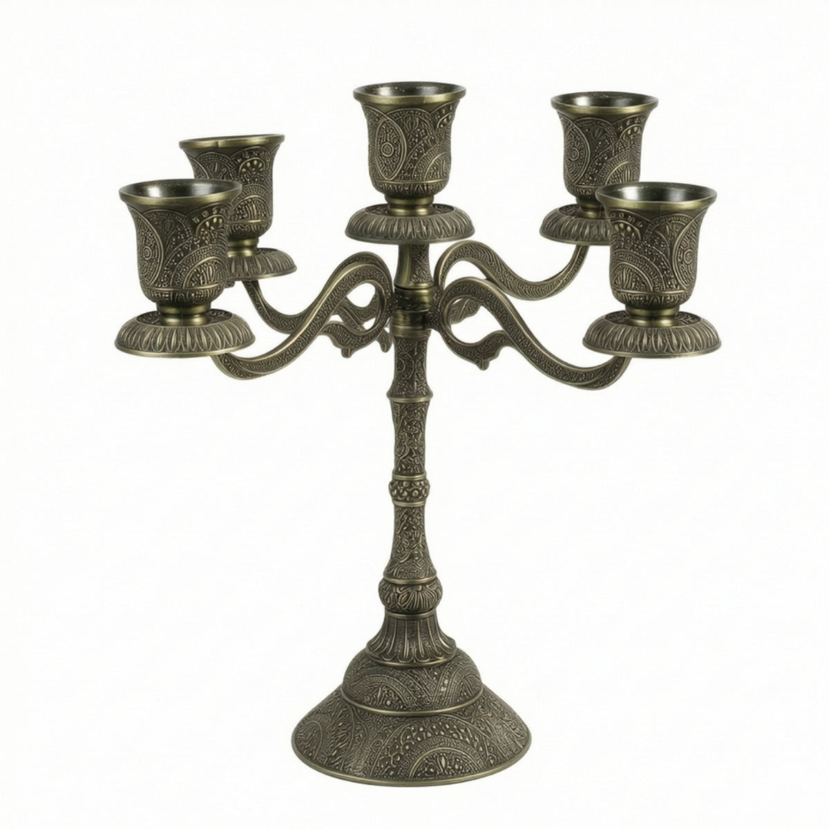 European Style Zinc Alloy Candle Holder with 5 Arms for Table Decor