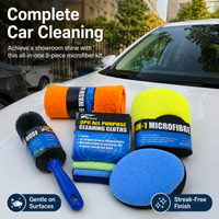 9 Piece Car Cleaning Kit, Microfibre Car Detailing Kit with Wash Mitt, Wheel Brush & Cleaning Sponge, Car Washing Products for Enthusiasts