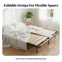 Slatted Bed Frame Foldable Design Mattress Base Sturdy Construction Bedroom Furniture for Residents, Renters, Guest Room, Apartment, Home