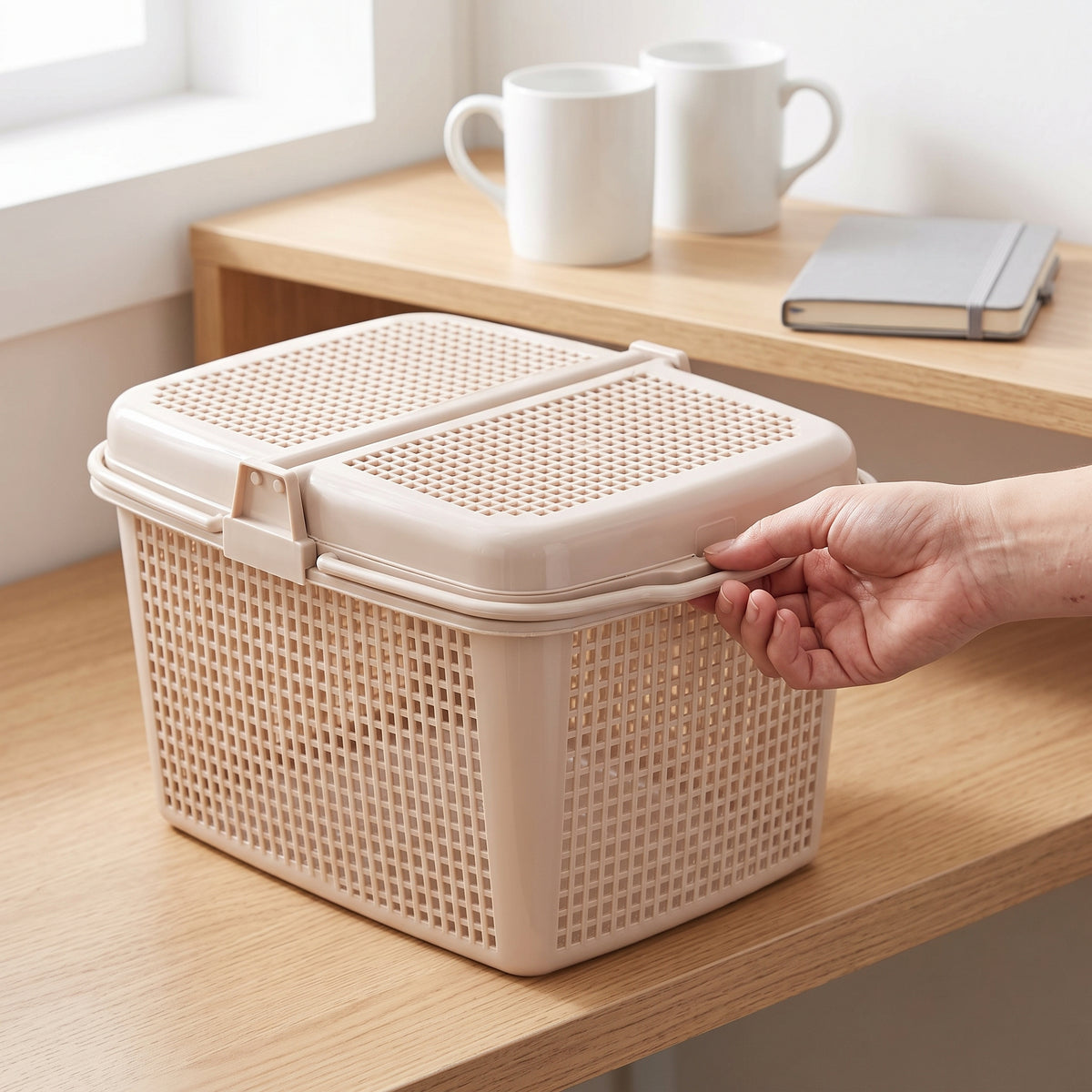 Portable Plastic Shopping Basket with Lid - Thickened Multi-purpose Storage Tote for Groceries, Laundry, or Pet Transport