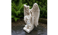Seated Angel Figurine Antique Vintage-Look Pale Figure Statue Stepped Base Home Decor for Outdoor