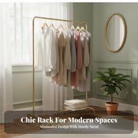 Gold Finish Single-Rod Clothes Stand with Shelves Adjustable Height Garment Rack Floor-Standing Design Clothing Organizer Multi-Functional for Boutique Owners, Apartment Dwellers, Bedroom, Retail shop, Entryway, Small Spaces