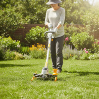 Electric Vegetation Trimmer with Wheels Battery Powered Grass Trimmer with Wheels Handheld Cordless Vegetation Wacker Ergonomic for Homeowners, Gardeners, Garden