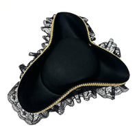 Wide Brim Pirate Hat Lace Trim Pirate Costume Hat Gold Border Dress-up Accessory