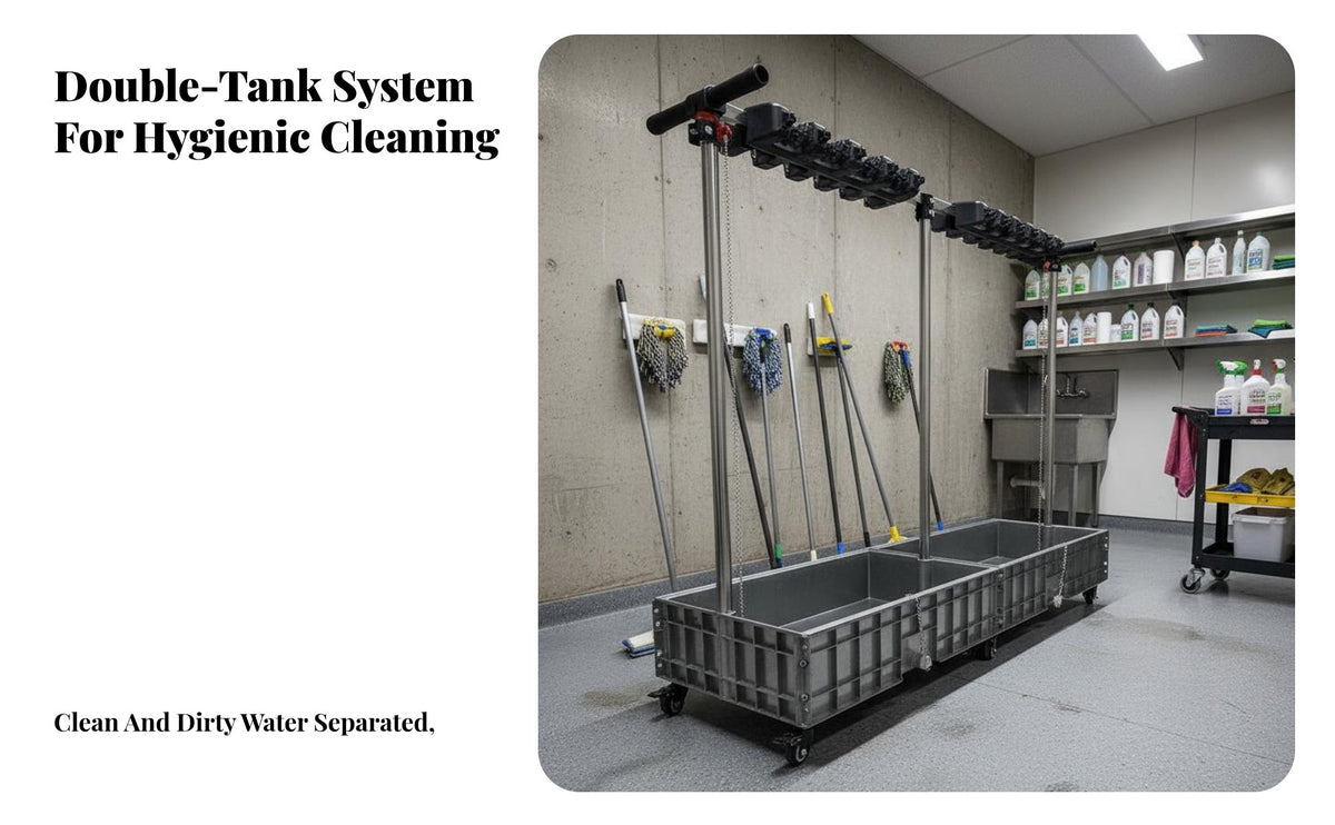 Mop Rack with Wheels and Drip Tray Stainless Steel Frame Mobile Mop and Broom Holder Easy Drainage Rolling Cleaning Tool Organizer for Janitors, Hotel