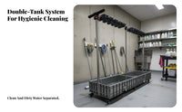 Mop Rack with Wheels and Drip Tray Stainless Steel Frame Mobile Mop and Broom Holder Easy Drainage Rolling Cleaning Tool Organizer for Janitors, Hotel