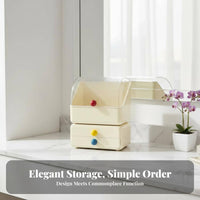 Large Capacity Makeup Display Box with Drawers lintresistant Cover Footed Cosmetic Organizer with Drawers Elegant Design Vanity organizer Portable Handle for Skincare Lovers, Women, Adults, Dressing Table, chest of drawers Top, Bedroom, Bathroom Counter