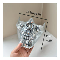 Mirrored Horned Skull Mask Mosaic Half Face Skull Mask Reflective Costume Accessory Gleaming Finish