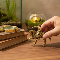 Brass Genghis Khan Miniature Figurine on Horseback for Micro Landscape Decor