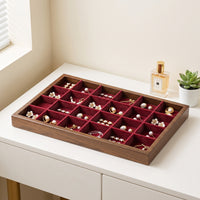 Jewelry Tray with Velvet Lining Minimalist Wood Grain Jewelry Organizer Wooden for Vanity, Dresser