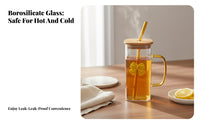Heat-Resistant Knot Glass Tumbler Reusable Square Glass Cup with Colorful Handle for Students, Adults, Office, Dorm Room, Parties
