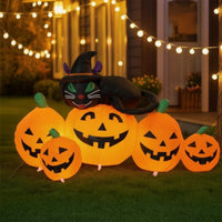 Inflatable Black Cat and Pumpkin Cute Inflatable Cat with Pumpkins Outdoor Halloween Decoration Bright for Lawn