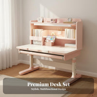 Adjustable Kids Desk and Chair Set Solid Wood Construction Kids Desk and Chair Set Height Adjustable Study Area for Teens, Playroom