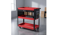 Stable Three-Tier Tool Cart with Drawer Customizable Mobile Service Cart with Pegboard Secure Rolling Workshop Organizer Vertical for DIY Enthusiasts, Repair Station