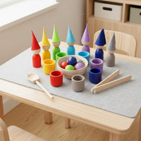 Hand-Eye Coordination Ball and Cup Game Fine Movement Skill Development Color Sorting Toy Natural Wood for Preschoolers, Toddlers