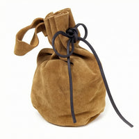 Textured Suede Pouch Bag Gathered Top Soft Drawstring Pouch Plain Corded Tie Bag