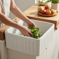 Ceramic Apron Sink Glazed White Farmhouse Sink Ribbed