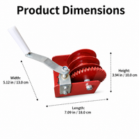 Burgundy Metal Single Drum Winch, 35cm Hand Crank Trailer Winch with Ratchet Lock, Powder Coated for Lifting Heavy Components