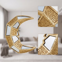 Antique Gold Crescent Wall Hanging Mirrored Mirror with Resin Frame Geometric Decorative Wall Mirror Compact for Entryway