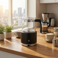 Hot and Cold Automatic Milk Frother Transparent Cup Electric Frother Clear Lid Milk Warmer Compact for Countertop