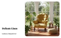 sturdy Wood Legs Upholstered Highspine Armchair Retro Design Highspine Tufted Armchair plush fabric Upholstery Accent Chair Thickly Padded padding for Book Lovers, Interior Decorators, Study Room, Home Office, perusing corner, Lounge Area