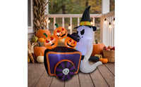 Lighted Ghost Inflatable with Pumpkin Cart LED Inflatable Ghost with Jack-O-Lanterns Spooky Yard Decoration Glowing for Haunted House