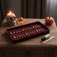 Halloween Dark Red Ruby Press-On Nails with Gradient Long Diamond Design, Detachable