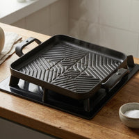 Cast Metal Grill Pan Built-in Side Handles Cookware Low-Profile Pan