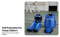 Thickened Padding Sanda Training Protection Kit Shock Absorbing Kids Boxing Safety Gear Set Adjustable Fit children's Kickboxing Protective Gear Set Lightweight for Young Athletes, Beginners, Dojo, Gym