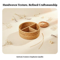 Multi-Compartment Woven Basket Keeps Desk Tidy Partitioned Tote with Handle