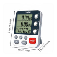 Flashing Light Notification 3 Channel Kitchen Timer Adjustable Volume Multi-Event Digital Timer Memory Function for Home Cooks, Laboratory
