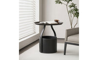 Side Table with Storage Round Side Table Leather Nightstand for Living Room, Bedroom