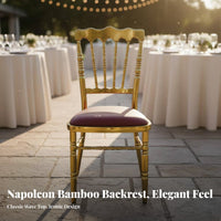 Indoor/Outdoor Use Metal Napoleon Chair Commercial Grade Chiavari Wedding Chair Elegant Design Banquet Seat Stackable for Venue Owners, Hotel Managers, Weddings, Banquets, Receptions, Restaurants