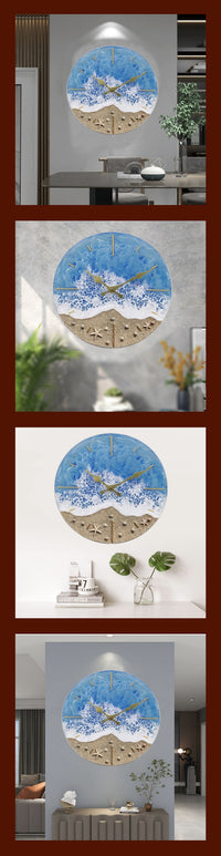 Outdoor Waterproof Wall Clock, Beach Theme, Living Room Decorative Clock, Garden Hanging Clock