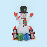 Outdoor Inflatable Snowman with Penguins Festive Snowman with Top Hat Foldable Yard Decoration Long-Lasting for Garden