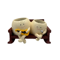 Smiling Faces Rocking Chair Planter Wooden Base Cartoon Plant Pot Set Cute Design Grinning Flower Pot Wood-Grain