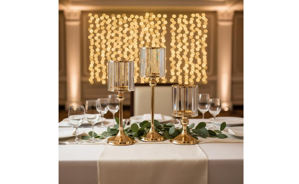 3 Pieces Elegant Design Crystal Candle Holder Luxury Look Crystal Candlestick Wedding Decoration Gold Pillar Candle Holder Stable Base for Hotel, Housewarming