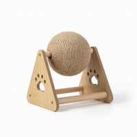 Rotating Cat Scratching Ball Sturdy Scratching Toy with Wooden Frame Long-Lasting Sisal Rope Ball Toy Space-Saving for Apartments