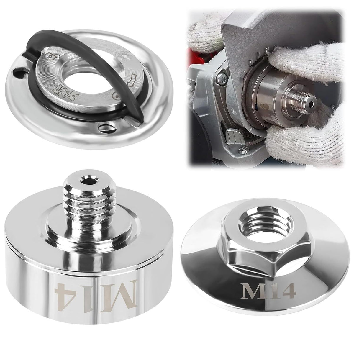 Portable M14/M10/5/8-11 Self-Locking Clamping Plate for Angle Grinder Quick Lock, Carbon Steel