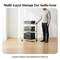 With Wheels Multi-Tier Amplifier Stand Stable and Long-Lasting Audio System Equipment Rack Simple Modern Design Mobile Stereo Component Shelf Space-Saving for Audiophiles, Living Room, Study, Bedroom