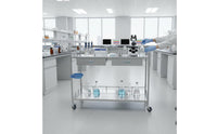 Locking Wheels Hospital Treatment Trolley Quiet Casters Stainless Steel Medical Mobile Trolley Safety Guardrails 2-Tier Laboratory Trolley Easy Assembly for Laboratory
