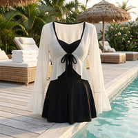 Swimsuit for Women, One-Piece Swimming Costume with Skirt & Long Sleeves for Sun Protection, Polyester One Piece for Water Sports