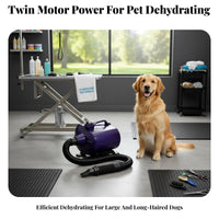 Fast Drying Twin Engine Dog Dryer Variable Speed Control High Velocity Pet Blower Adjustable Temperature High Velocity Pet Dryer Interchangeable Nozzles for Large Dogs