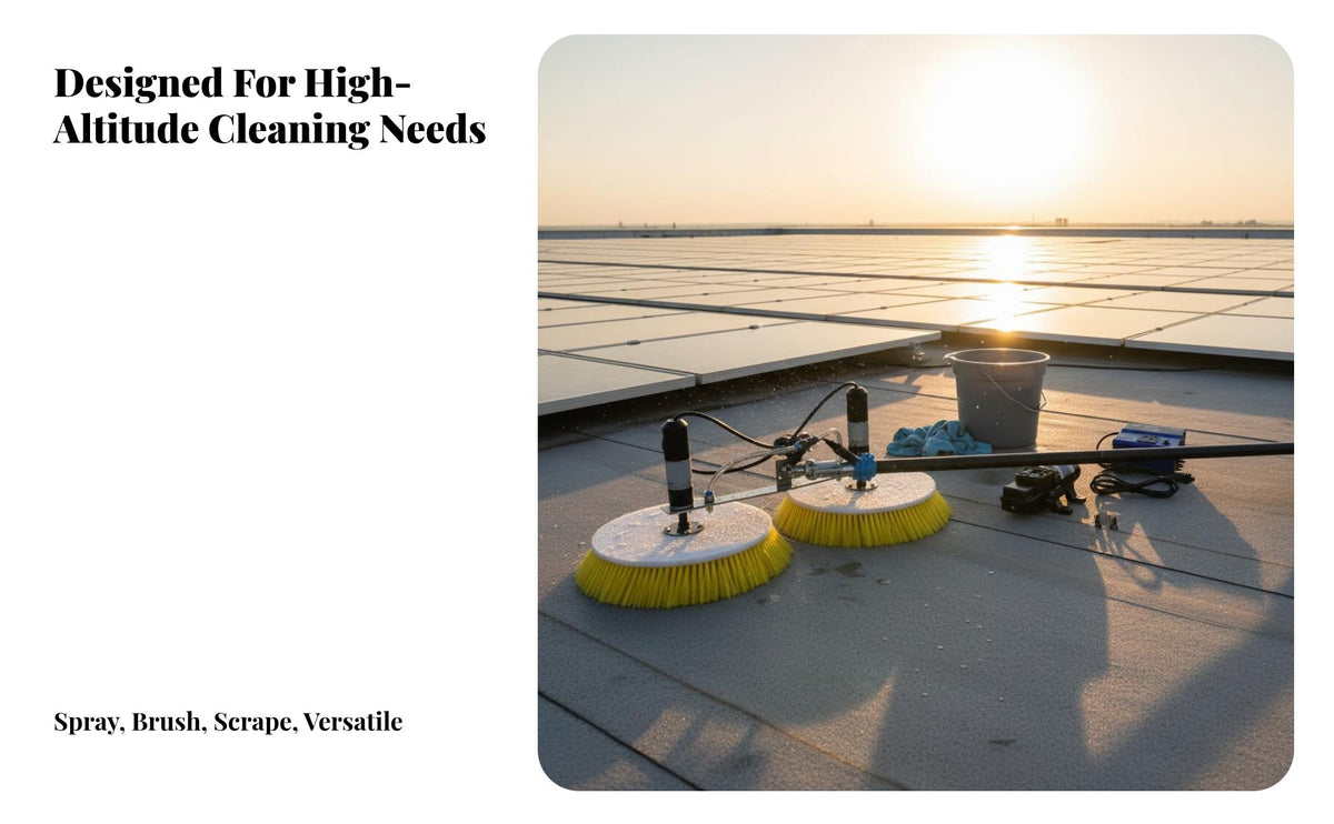 Carbon Fiber Rod Telescopic Solar Panel Cleaning Brush Lightweight Photovoltaic Cleaning System Battery Powered Telescopic Water Fed Pole Brush for Professional Cleaners, Building Maintenance Personnel, Property Owners, Rooftops, Billboards, Roofs