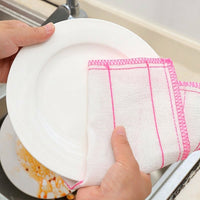 5 Layer Cotton Gauze Dish Cloths, Lintless Dish Cloths for Dishwashing, Textured Oil-Resistant White and Pink Stitched Edge Dishcloths, 5 Pack