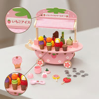 Wooden Toy Ice Cream Cart Pastel Ice Cream Cart Toy Imaginative Interactive for Children, Toddlers, Children, Playroom
