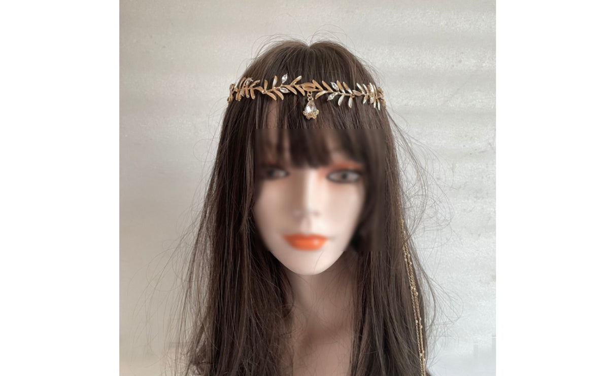 Ethnic-Inspired Headpiece with Crystal Greek-Style Leaf Headband Vintage Headband with Tassels Eye-Catching for Festivals