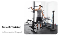 Heavy-Duty Steel Frame Weight Bench with Squat Rack Non-Slip Feet Bench Press and Squat Rack Combo Padded Cushion Multi-Functional Workout Station Detachable Design for Fitness Enthusiasts, Bodybuilders, Beginners