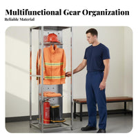 Stainless Steel Fire Suit Rack Rust-Resistant Double-Sided Turnout Gear Rack Heavy Duty Firefighter Gear Locker for Firefighting Personnel