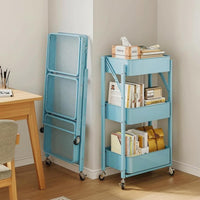 Wheeled Mobility three-tier Foldable trolley Multi-Functional Utility Trolley Space-Saving Household Storage Sturdy Construction for Office Workers, homeowners, Bedroom, Living Room, Kitchen, Bathroom